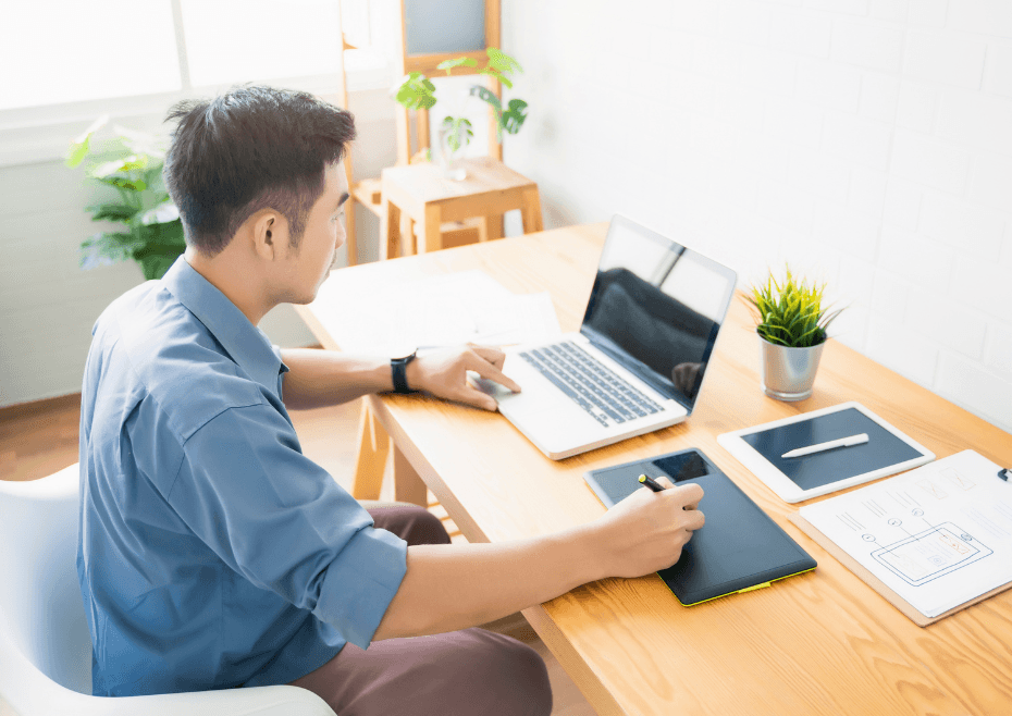 Young man reviewing his finances